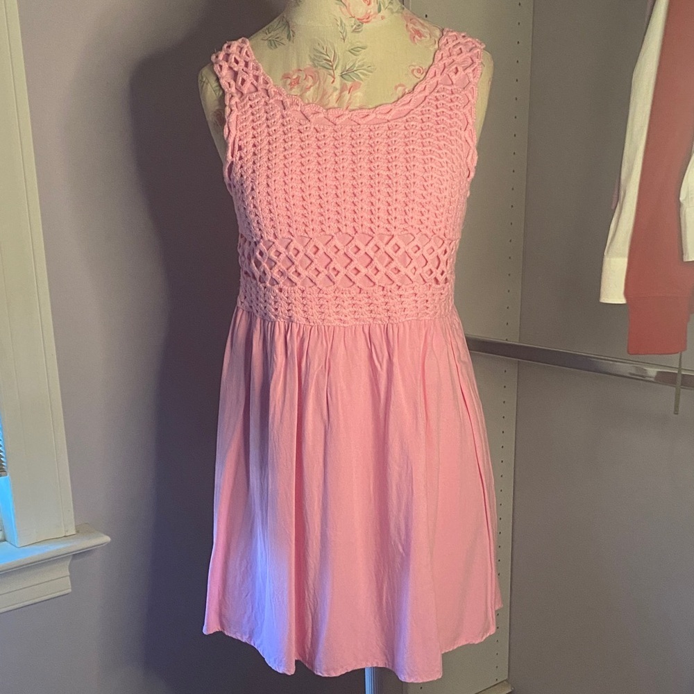 love, Fire Pink Crochet Bodice Casual Girls Dress